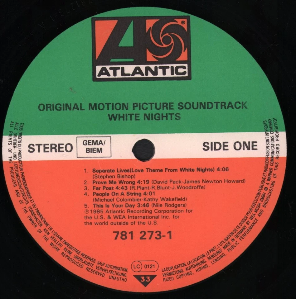 Various Artists White Nights - Original Motion Picture Soundtrack LP vinyl - Image 4 of 4