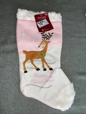Holiday living Merry 1st Christmas pink and white with deer 1 Christmas stocking