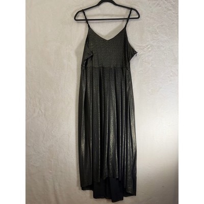 Iconic Trend Metallic Pewter Black High Low Midi Dress NWT Size 16 Cocktail