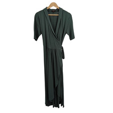 Quince Women Tencel Jersey Midi Wrap Dress Dark Olive Basic Sleeved L