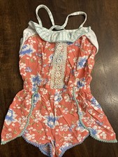 MATILDA JANE Tropical Butterfly shorts Romper Pink Floral Ruffled, Girl's Size 4