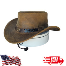 Brown Cowboy Western Hat   Genuine Cowhide Leather  Men  s  Women  s Rodeo Ranch