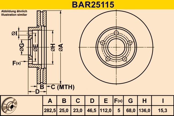 2X Barum Bremsscheibe BAR25115 FüR 3B3 3B6 3B5 Passat VW 3B2 B5 Variant Syncro-image