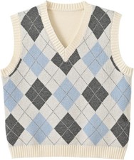 Women's Sweater Vest, Y2K Sleeveless Pattern Preppy Style Knitted Crop Tank Top