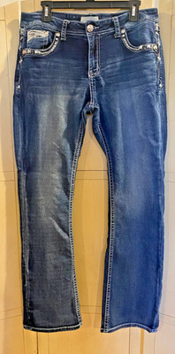GRACE IN LA Easy Fit Women's Jeans Size 31 Bling Embroidered Cowgirl Rodeo Y2K