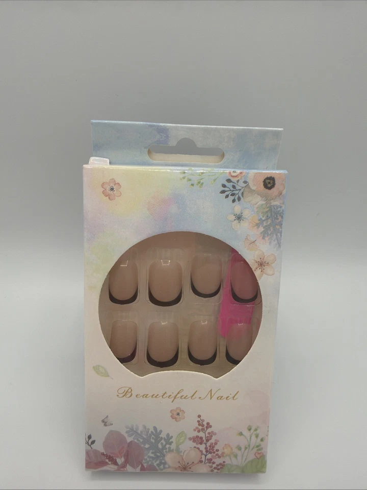 Faux Ongles French Noir Nude 24 Capsules Press On - Photo 3/4