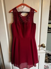 Jasmine Bridesmaids Dress Size 10 Red with Lace Detail Sleeveless Lined