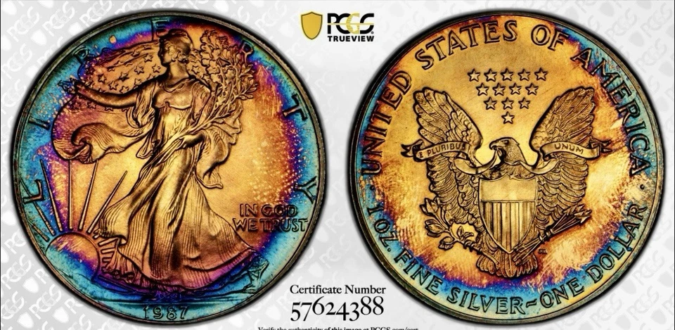 1987 American silver eagle  PCGS MS68 (MONSTER DOUBLE SIDED TONER) - Image 2 of 4
