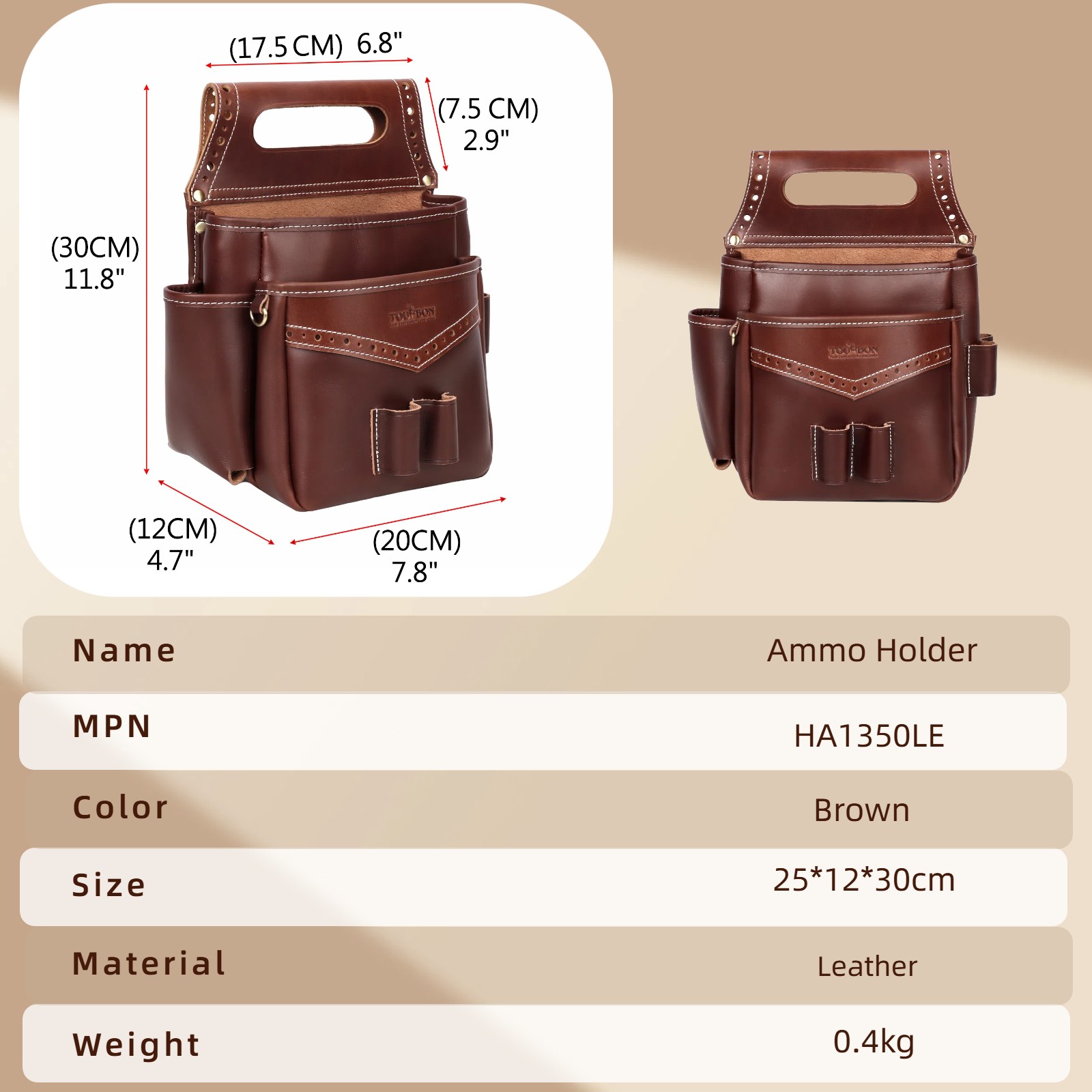 TOURBON Hunting Full Leather Cartridges Bag Shells Holder Case Ammo Carry Pouch