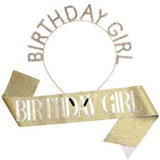 Birthday Crown for Women with Sash Gold White Happy Birthday Tiara for Women Gir