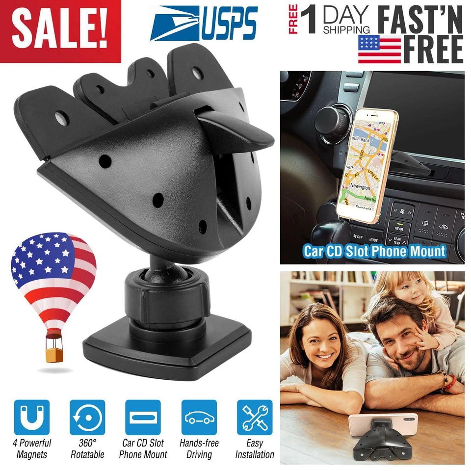 Car Phone Holder CD Slot Mount Stand 360° Rotatable Magnetic Smartphone GPS - Image 4 of 4