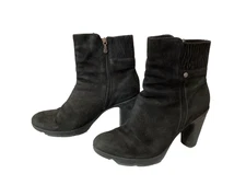 BLONDO Black Leather Suede Mid-Calf Boots Cuban Heel Side Zip Sz 7.5M