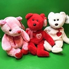 Ty Beanie Baby Valentine Plush Bears Romance Secret Valentino Gift Toy Lot of 3