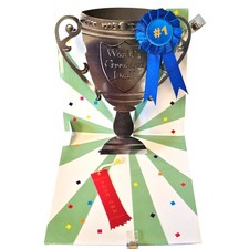 Pop Up Father's Day Greeting Card World's Greatest Dad Trophy 3D Silver