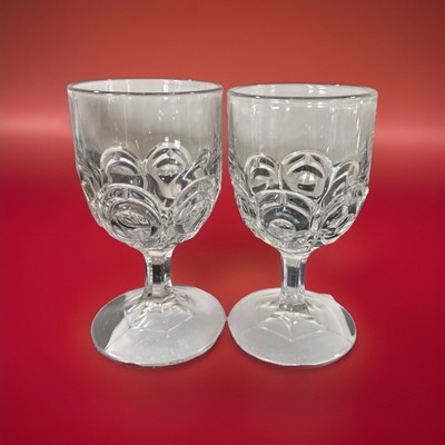 BRYCE, WALKER -Filly Clear- ''Texas Bull's Eye'' ANTIQUE EAPG (2) WINE GLASSES VGC