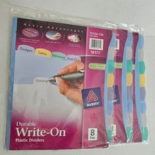 Lot of 3 Avery Durable Write-On 8 Tab Plastic Dividers 3 Hole Punched 16171 New