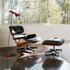 Pro Tall Eames Lounge Chair & Footstool Ottoman Real Leather Armchair Recliner