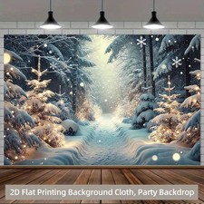 1pc Winter Forest Snowy Path Night Scene Backdrop - Enchanting Winter Wonderland