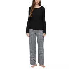 GAP Womens Pajama Set Black Thermal Top Gingham Cotton Flannel Pants Small NEW
