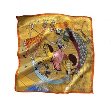 100 Mulberry Silk 20" Square Scarf Women Neckerchief Wrap Yellow Circus Animal