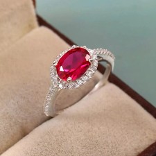Oval Cut Ruby Valentine Ring Sterling Silver Gift For Your Beloved