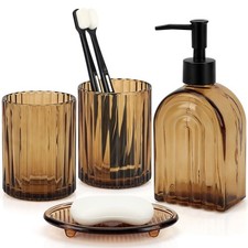 Bathroom Accessories Set, 4Pcs Glass Bathroom Accessories Sets Complete Lotio...