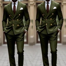 Slim Fit Men's Suit Olive Green Gold Buttons Business Outfits Tuxedo Jacket
