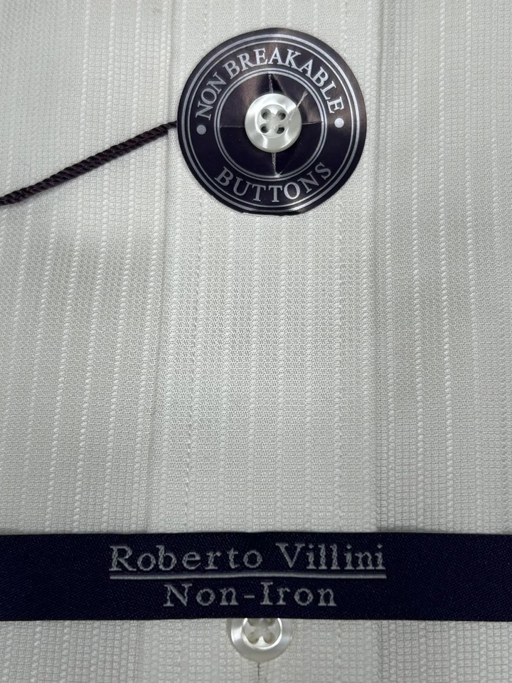 Camisa de vestir Roberto Villini blanca de un solo hilo para hombre 16 34-35 sin hierro Travel Co Foto 3 de 4