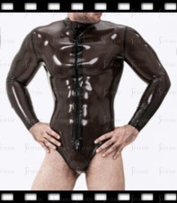 Latex Leotard Long Sleeves Briefs Bottom Style Front Long Zip Customied 0.4mm K3