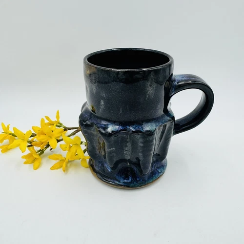 Studio Art Pottery Mug Blue Purple Glazed Signed Bottom