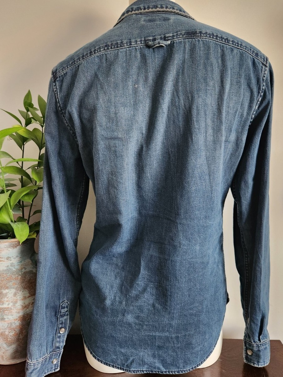 Burberry Brit Blue Denim Pearl Snap Western Cowboy Vintage
