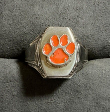 NEW Sterling Orange Enamel Clemson Paw on NEW Vintage Style Sterling Signet Ring