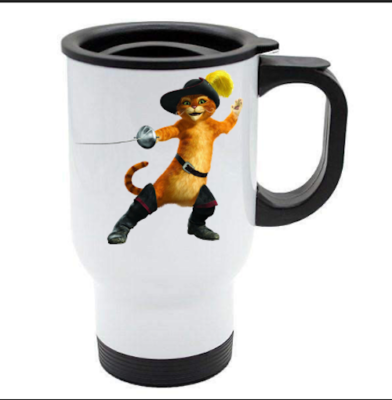 personalised thermal travel mug cup puss in boots gift present