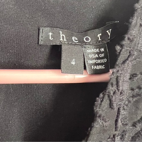 Theory Black Mini Dress SZ 4 Lace Floral V-Neck Sleeveless A-Line Cocktail - Picture 4 of 9