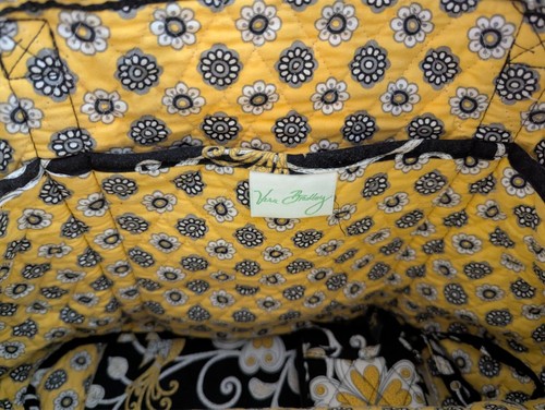 VTG/USA 2008 VERA BRADLEY Quilted 100%cotton TOTE BAG Black w/Yellow BIRD print - Picture 7 of 9