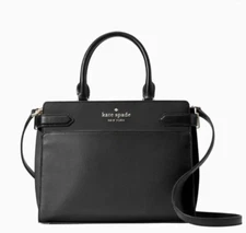 New Kate Spade Madison Staci Medium Satchel Shoulder Bag Black Leather Purse.