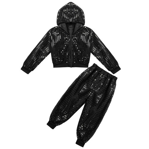 US Kids Girls Shiny Metallic Leggings Dance Top+Pants Jazz Performance Costumes - Picture 31 of 34