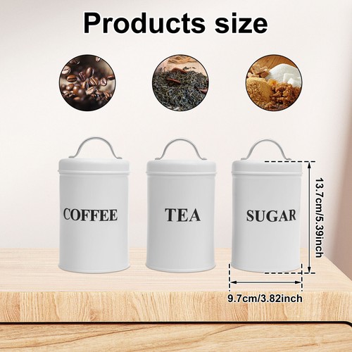3Pcs Metal Tea Coffee Sugar Canister Set w/ Lid Practical Food Canisters Kitchen - Picture 2 of 11