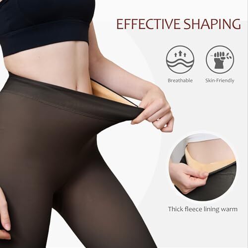 EXQUISLIFE Fleece Lined Tights Sheer Women - Fake Translucent Warm Medium Black - Picture 3 of 6