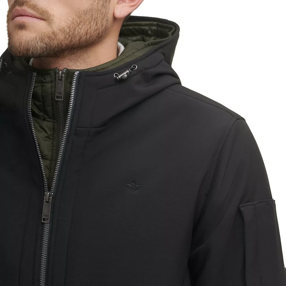 Men's Dockers Softshell Performance Hooded Bomber Jacket in Black Size XXL - NEW - Image 3 of 4