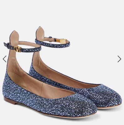 Valentino Garavani Blue Rhinestone Ballet Flats