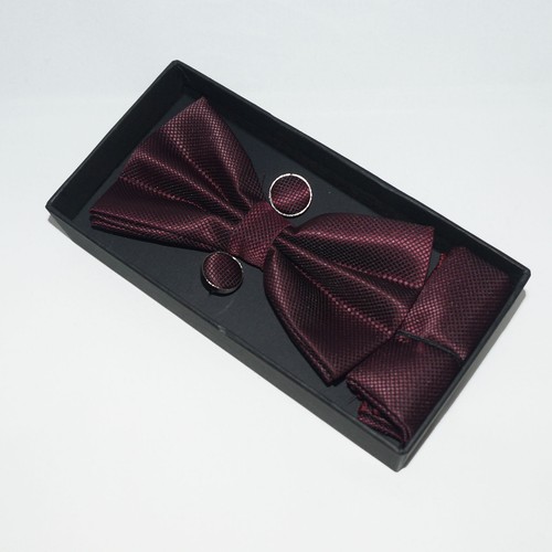 Mens Boxed 3 Piece Set Adjustable BOW Tie Cufflinks Pocket Square Set - Fab Gift - Picture 28 of 43