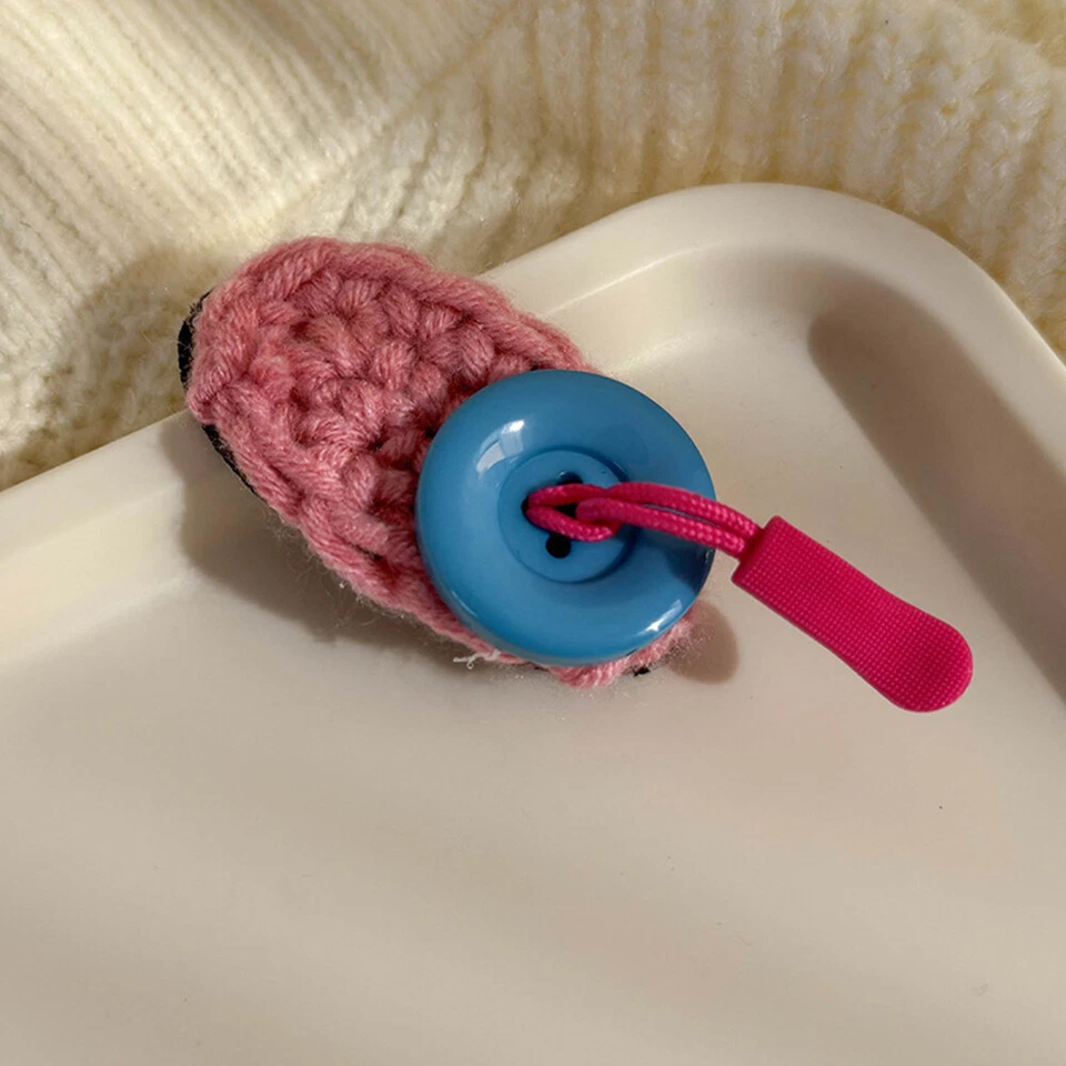 Pinza para el cabello tejida con botón tejido para tejer de lana pinza para BB Foto 3 de 4