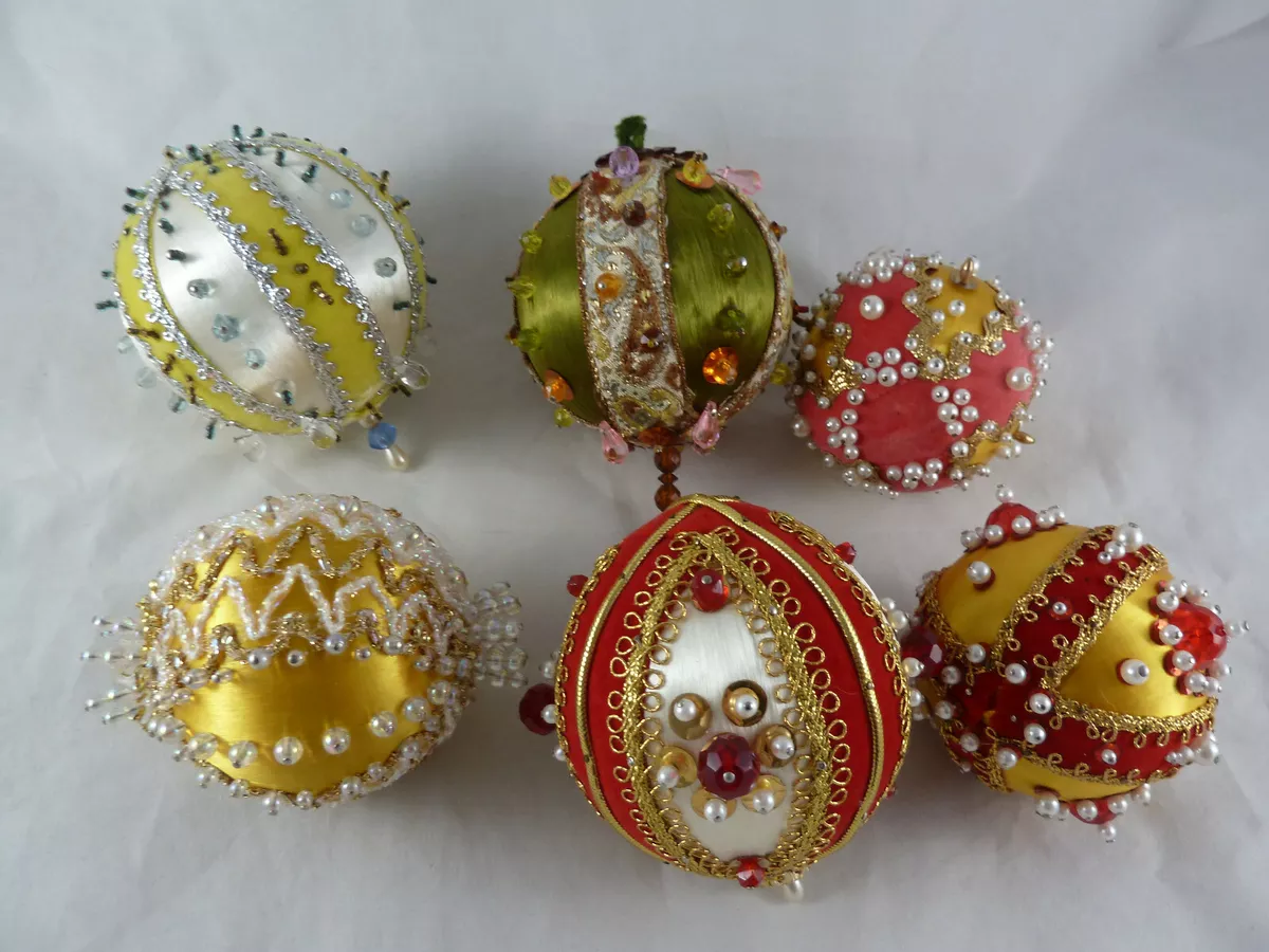 Sequin & Bead Ornament Boxes, 4 Satin Boxes for Gifts Keepsakes or Decor  Vintage