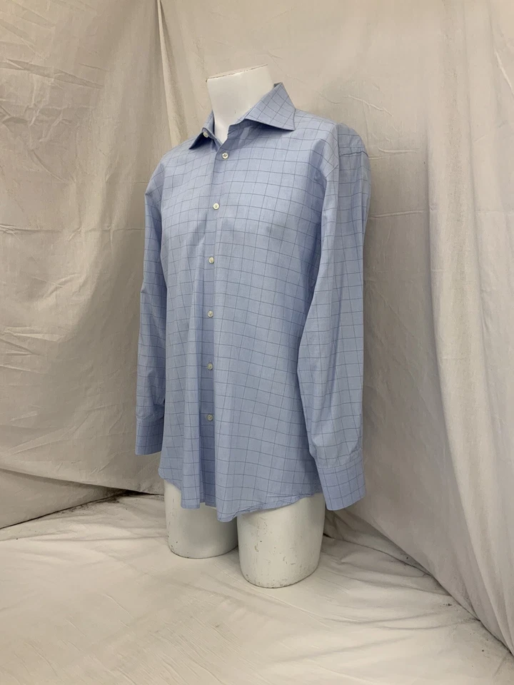 Camisa Romeo Gigli 15.5 33 Cuadros Azul 100% Algodón Hecha en Rumania YGI N2-57 Foto 4 de 4