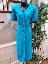 Vintage Kathie Lee Collection Blue Polyester V-Neck Short Sleeve Maxi Dress 12
