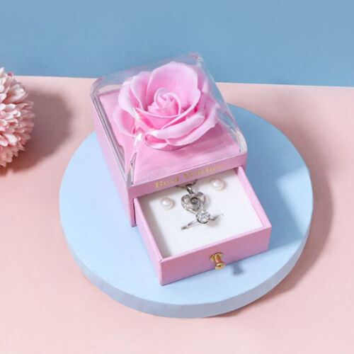 Romantyczna szuflada z kwiatem róży pudełko biżuteria prezent opakowanie pierścionek naszyjnik przechowywanie F1 - Zdjęcie 1 z 18