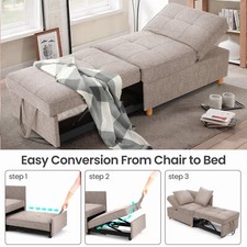 4-in-1 Convertible Sofa Bed, Sleeper Sofa 3Seater Loveseat 5 Adjustable Backrest