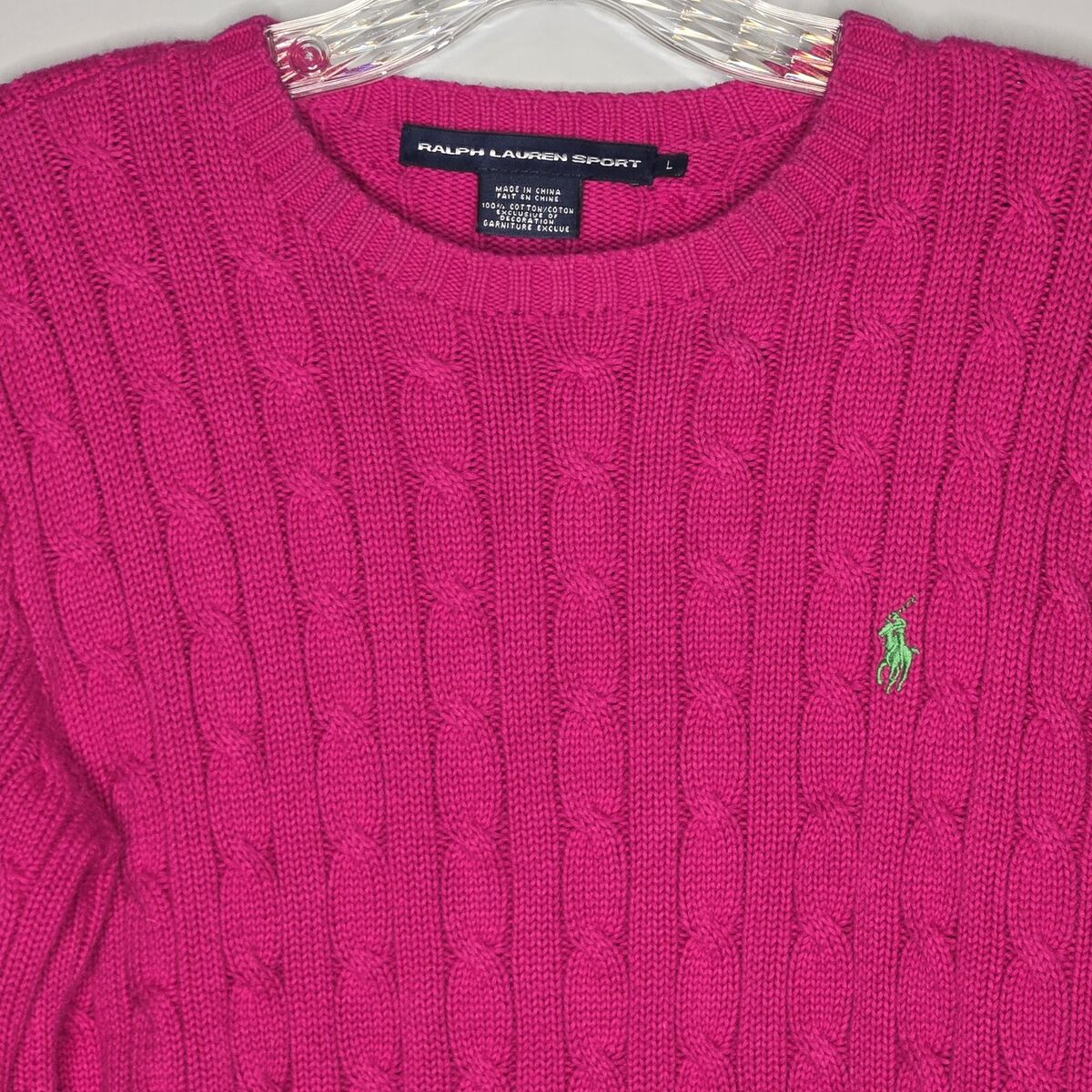 Ralph Lauren Sport ピンクセーター XS ケーブルニット コットン セーター （ニット・セーター）｜POLO
