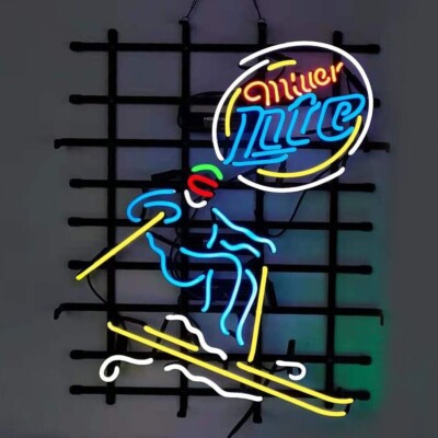 US STOCK Miller Lite Beer Apres Skiing Ski 24''x20'' Neon Sign Lamp Light Bar Club